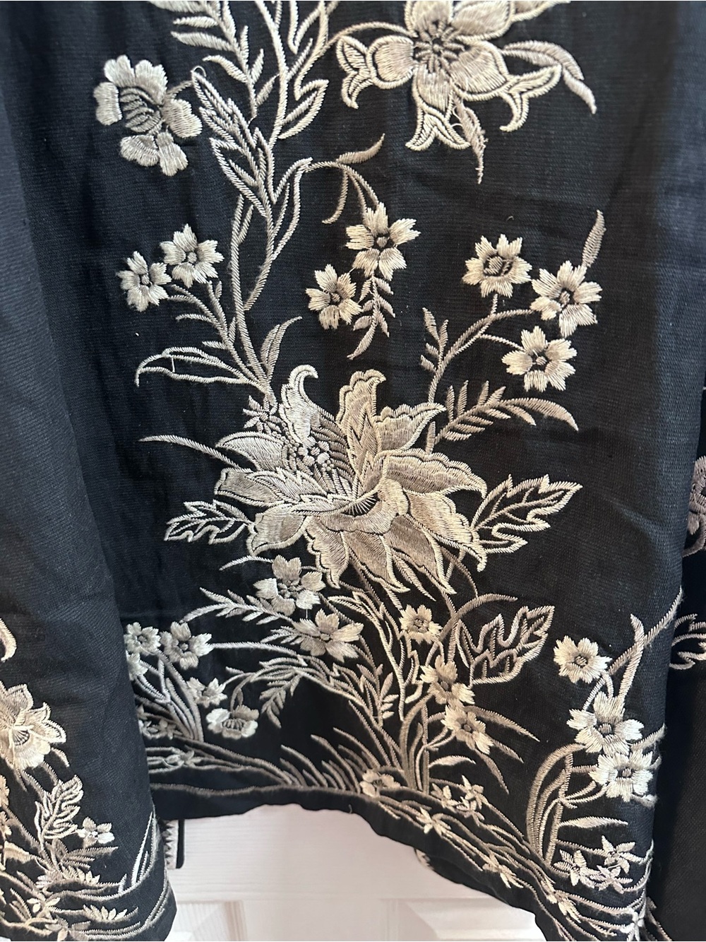 paparazzi Black Coat with White Floral Embroidery - Picture 7 of 7